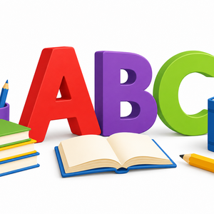 Bunte Alphabetbuchstaben liegen verstreut. Die ABC Buchstaben stehen aufrecht. Link führ zu Angeboten für Kitas und Schulen