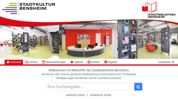 Screenshot der Portalseite der Stadtbibliothek. Link führt zum WebOpac.