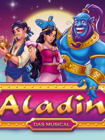 Plakat Aladin mit Aladin, Prinzessin und Jin