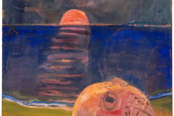 Das Bild Untitled von Shanee Roe, abgetrennter Kopf liegt am Strand im Hintergrund das Meer und ein Sonnenuntergang, führt zum Kalendereintrag