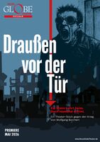 Schreiender Mann vor Trümmer Kulisse mit Schriftzug Draussen vor der Tür, führt zum Kalendereintrag